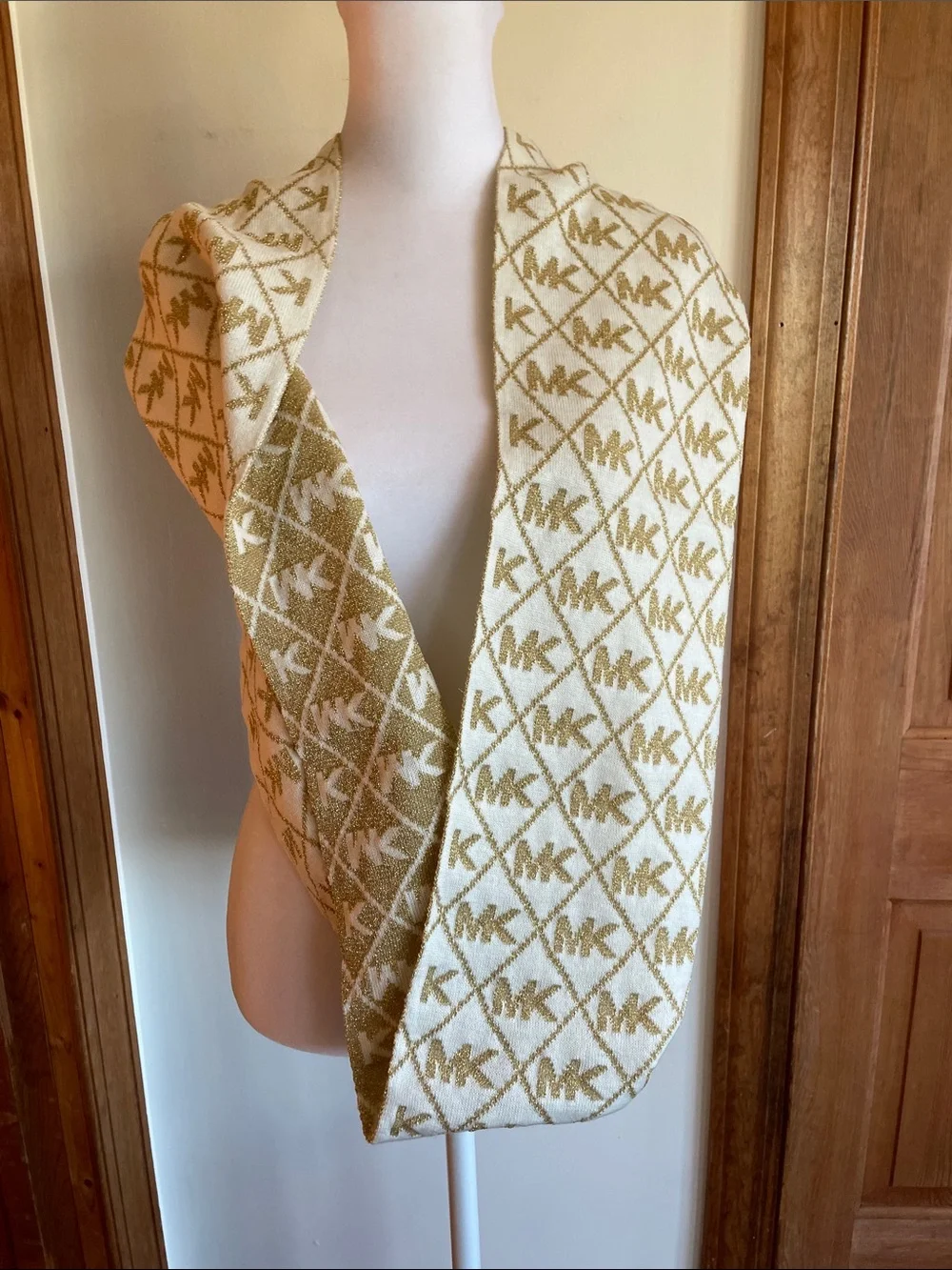 MICHAEL Michael Kors Cream and Gold Logo Infinity Loop Scarf